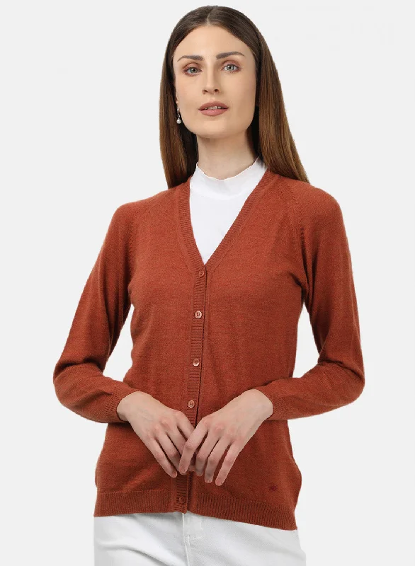 Retro SweatersWomen Orange Solid Cardigan