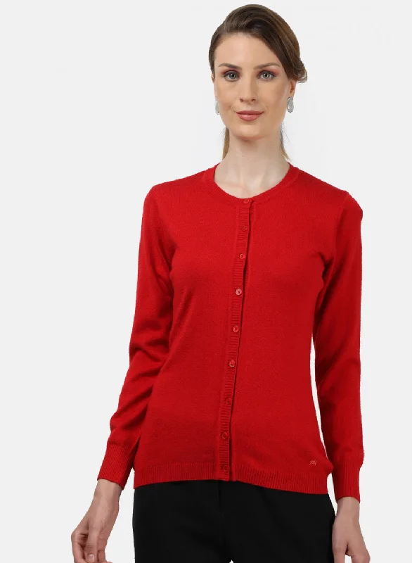 Plus-Size Pullover Chunky SweatersWomen Red Solid Cardigan