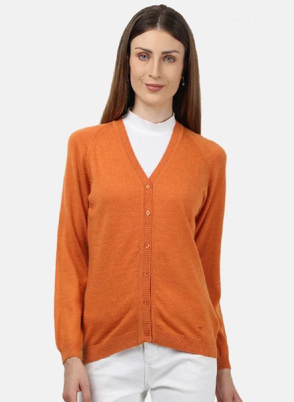 Soft SweatersWomen Orange Solid Cardigan