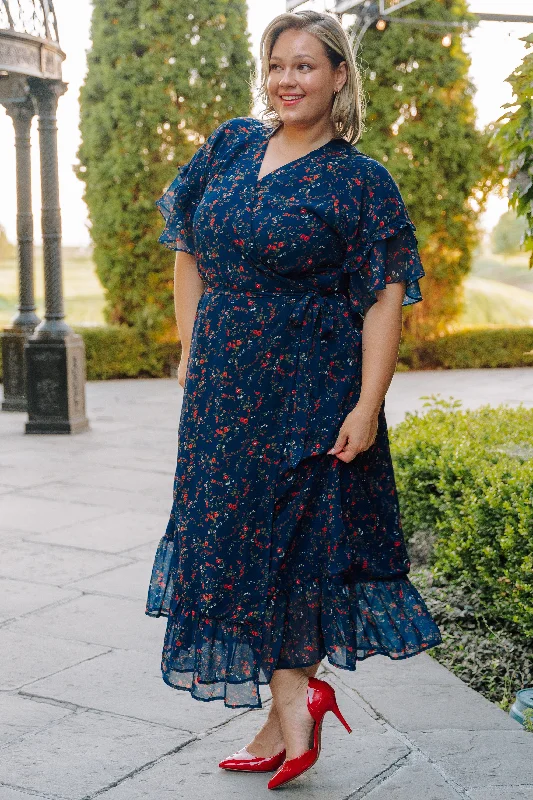 Halie Navy Floral Wrap Dress - DM Exclusive - Maternity Friendly - Restocked