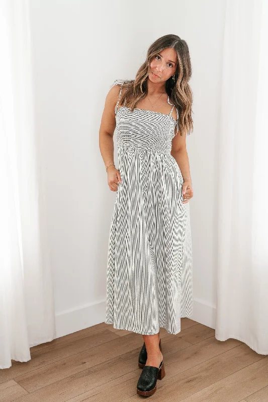 women's one-shoulder dressesHold Me Close Pinstriped Maxi Dress