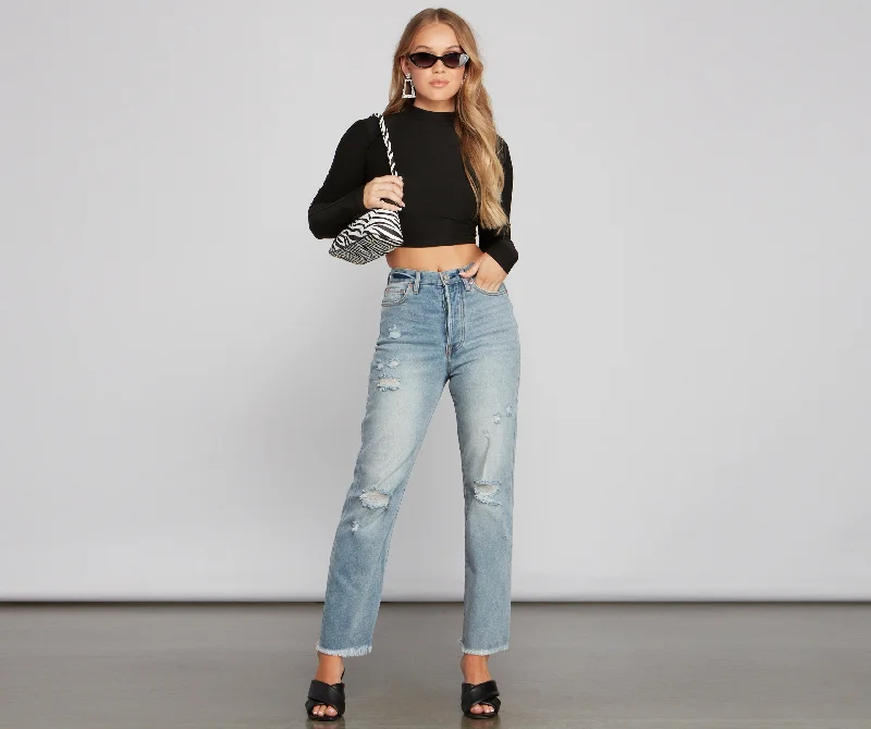 women's denim jeans for formal eventsFirst Impression High Rise Frayed Boyfriend Jeans