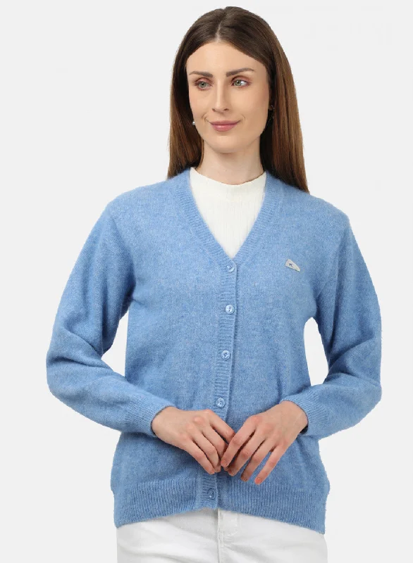 Thick Cashmere SweatersWomen Blue Solid Cardigan