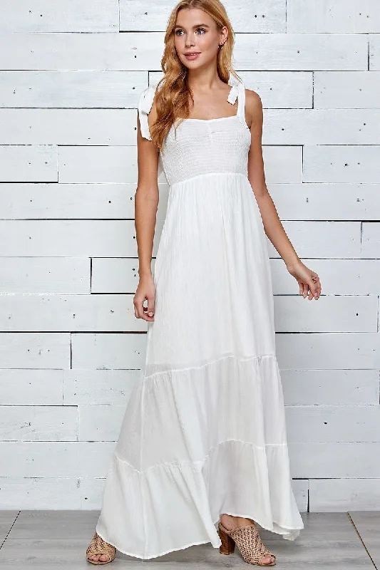 women's high-low dressesUrsa White Tie Straps Maxi Dress