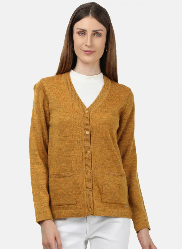 Flannel Patterned Cashmere SweatersWomen Yellow Solid Cardigan