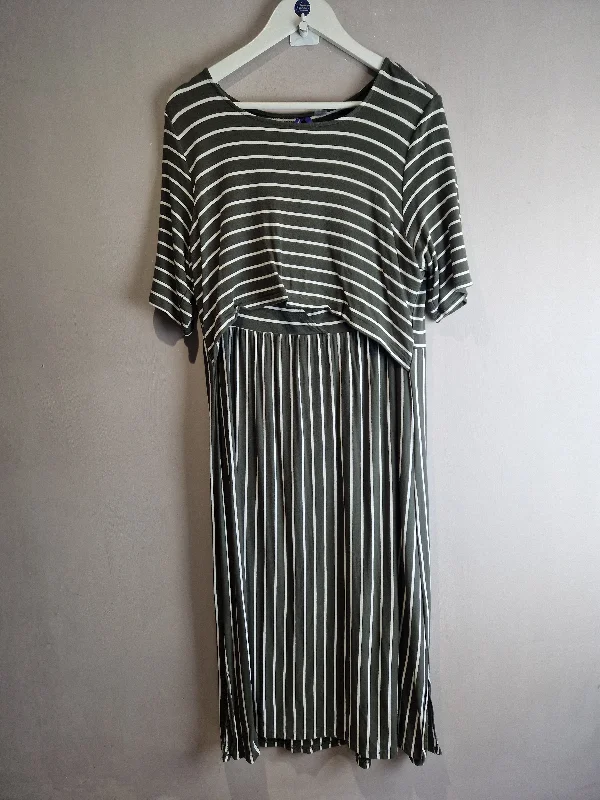 Seraphine Grey Striped maternity / feeding  dress - size Large