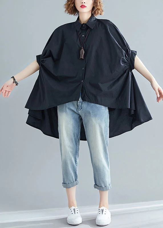 women's tops for those who love to shop for unique findsOversized Black Asymmetrical Patchwork Cotton Shirts Top Summer