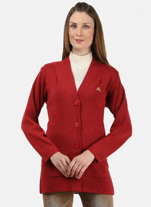 Vintage Flannel SweatersWomen Red Solid Cardigan