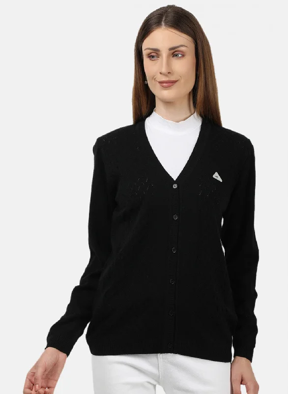 Trendy SweatersWomen Black Self Design Cardigan