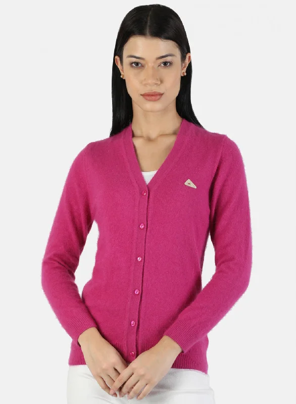 Luxurious Chunky SweatersWomen Pink Solid Cardigan