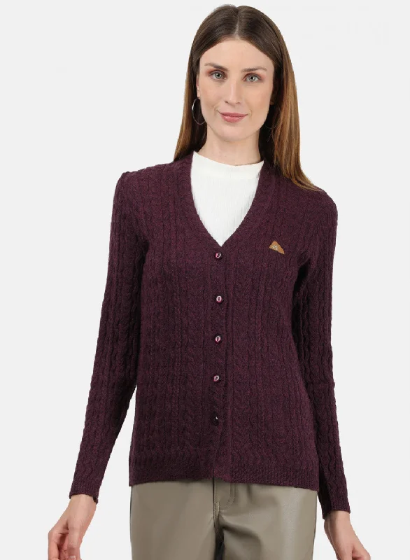 Stylish Flannel SweatersWomen Maroon Self Cardigan