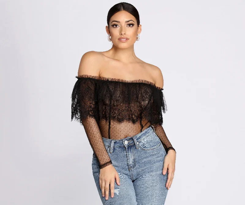 women's tops for those who want to stay warm and stylish during colder weatherChic Sheer Lace Bodysuit