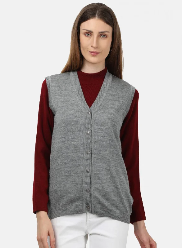 Cozy Custom Embellished SweatersWomen Grey Solid Cardigan