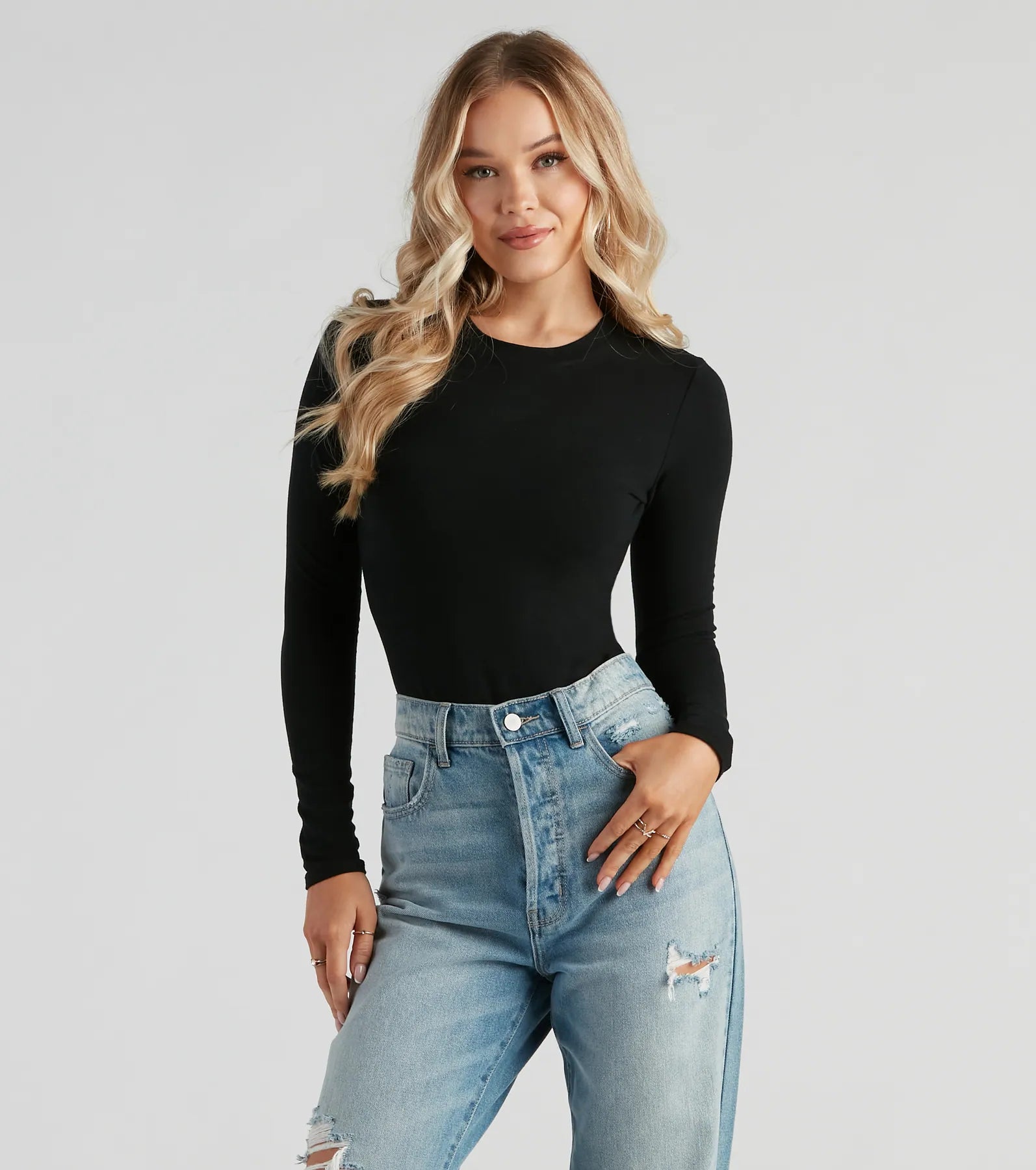 women's tops for mixing and matching with different bottomsNot Your Basic Long Sleeve Bodysuit