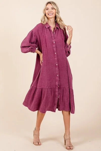 Custom DressMittoshop Mineral Wash Cotton Gauze Ruffle Midi Shirt Dress