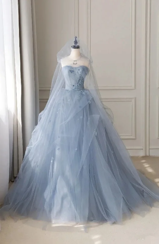 Spaghetti Strap DressFantasy Blue Tulle Ball Gown,Blue Sweet 16 Dress,Fairy Dress  Y2398