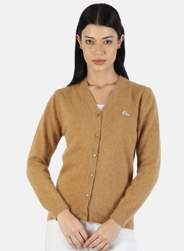 Patterned Cashmere SweatersWomen Brown Solid Cardigan