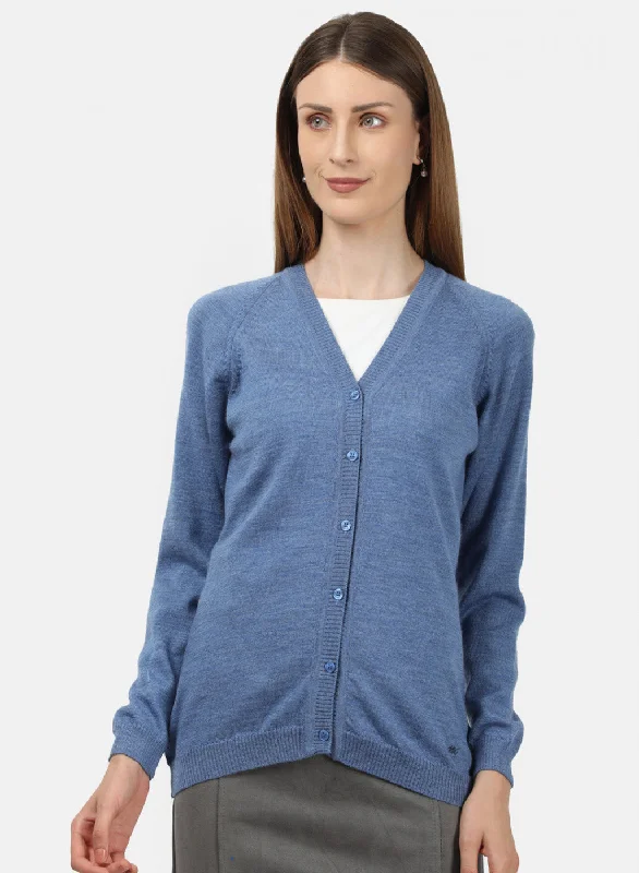 Women's SweatersWomen Blue Solid Cardigan