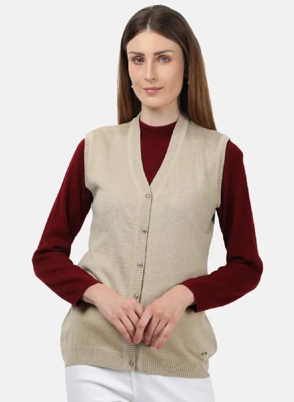 Quick-Dry Soft Knitted SweatersWomen Beige Solid Cardigan