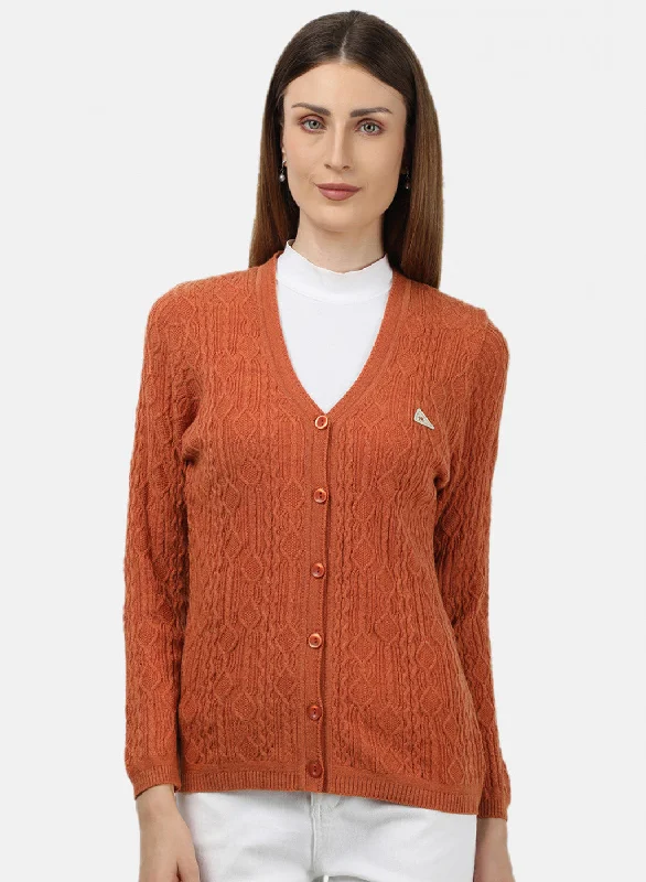 Flannel SweatersWomen Orange Self Design Cardigan