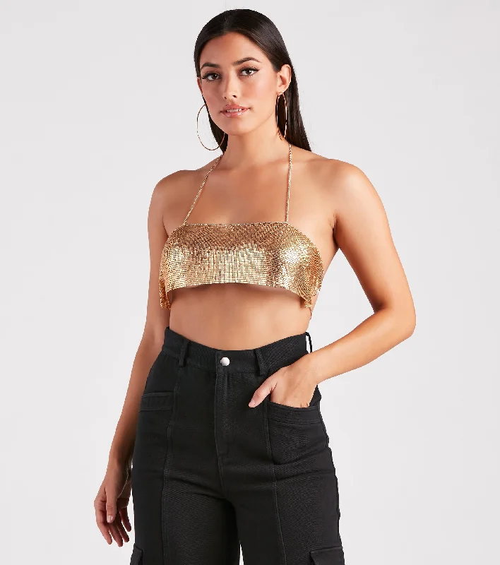 women's tops for those who want to stay updated with the latest fashion trendsGorgeous Glimmer Halter Chainmail Bra Top