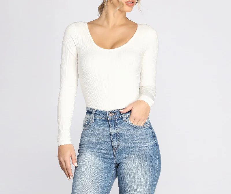 women's tops with bell sleevesBasic Scoop Neck Bodysuit