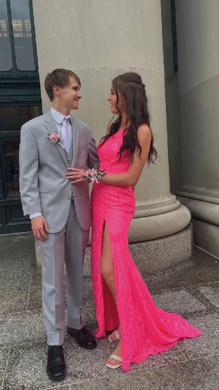 Bow-Tie DressElegant Pink Sleeveless Prom Dress With Split,New Style Winter Prom Gown Y5392