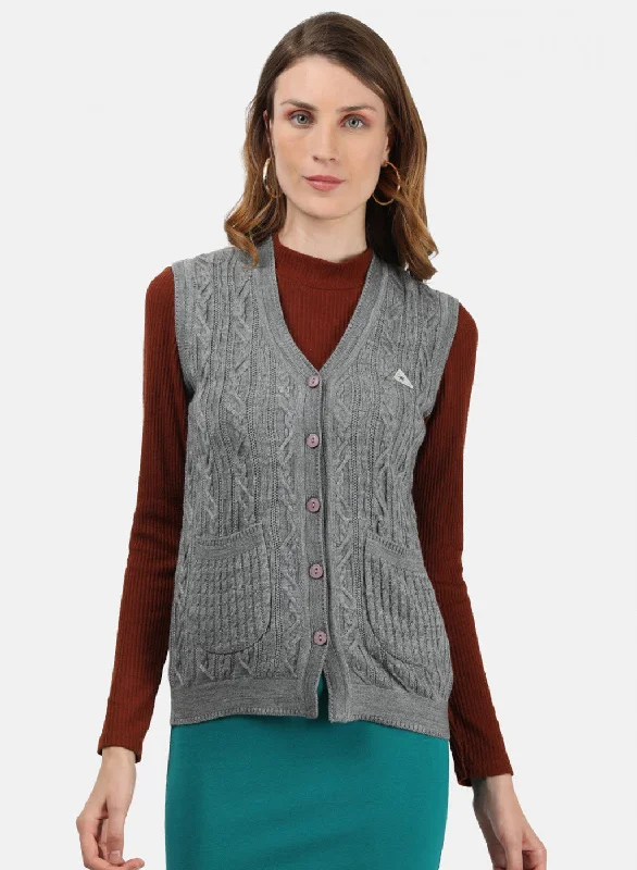 Wholesale Chunky SweatersWomen Grey Self Cardigan