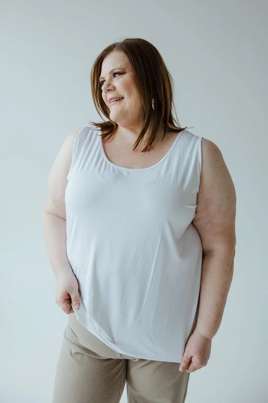 women's tops with spaghetti straps and deep V-necksREVERSIBLE NECKLINE TANK IN WHITE