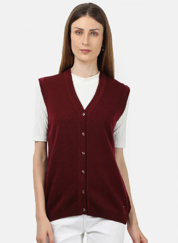 Thick Turtle-Neck Wool SweatersWomen Maroon Solid Cardigan