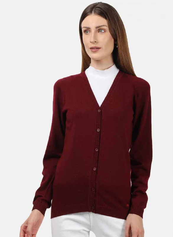 Knitted SweatersWomen Dark Maroon Solid Cardigan