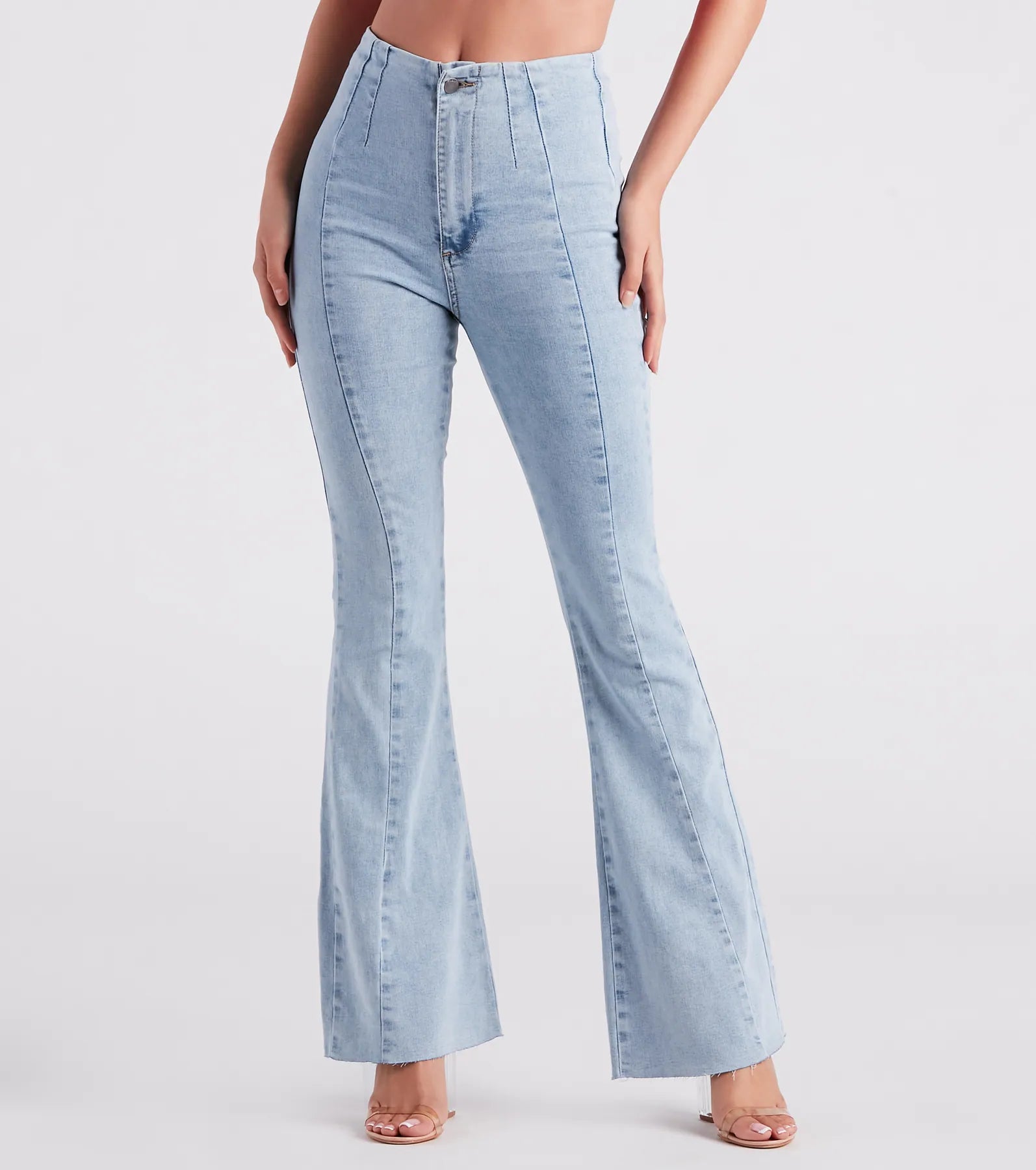 women's denim jeans with spandexCute Flare High Rise Denim Jeans