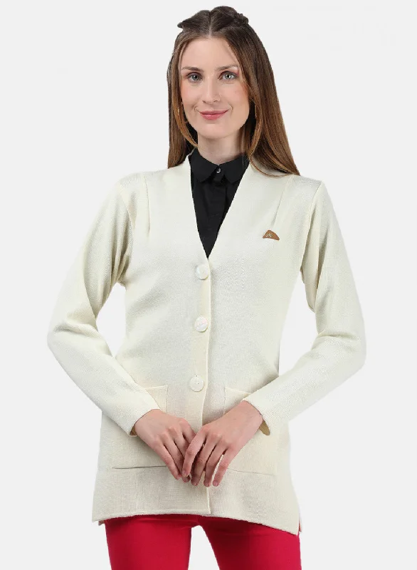 Pullover Chunky SweatersWomen Cream Solid Cardigan