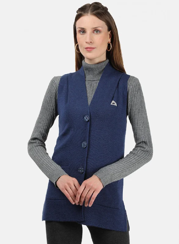 Colorful Casual SweatersWomen Blue Solid Cardigan