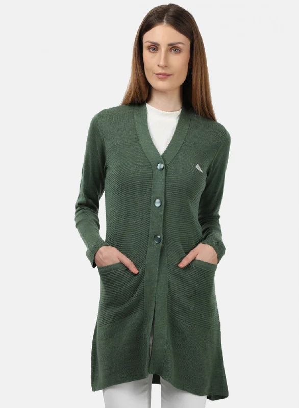 Oversized SweatersWomen Green Self Design Cardigan