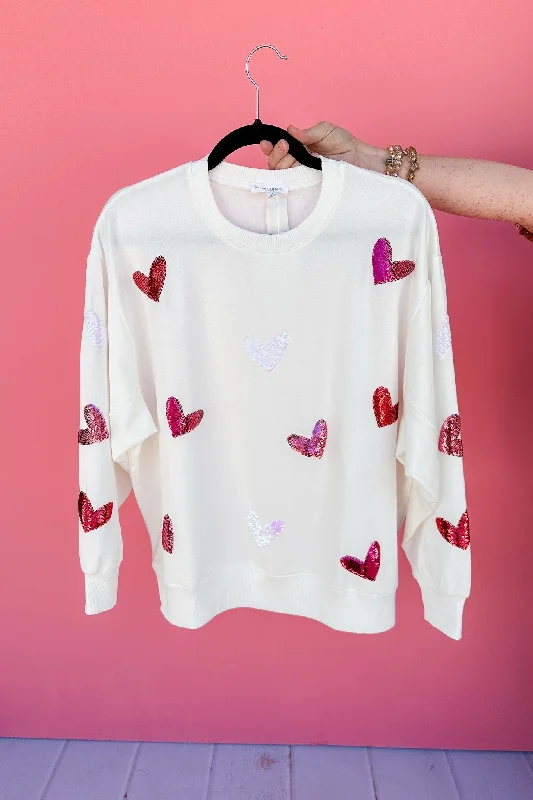 women's tops with geometric patternsThe Sarah Sequin Heart Patch Sweatshirt