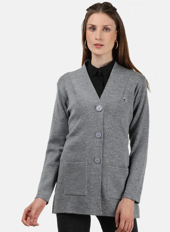 Thick Cashmere SweatersWomen Grey Solid Cardigan