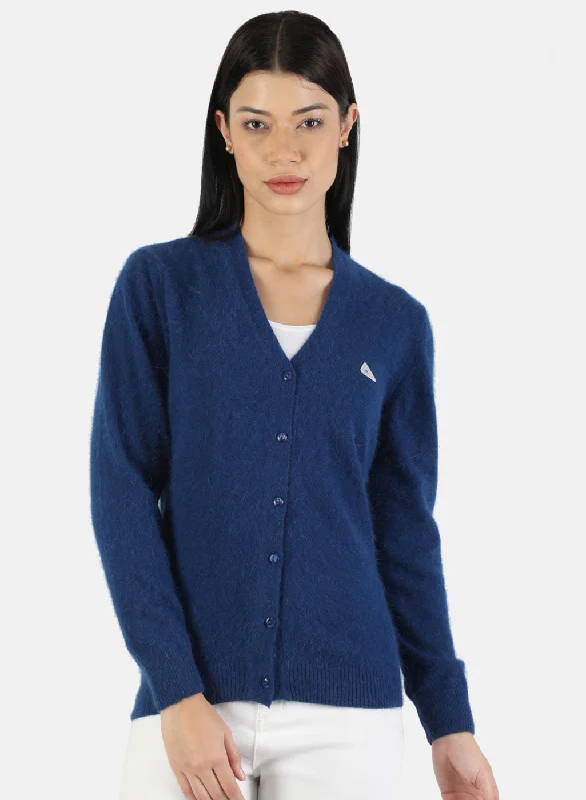 Funky Hooded SweatersWomen Blue Solid Cardigan