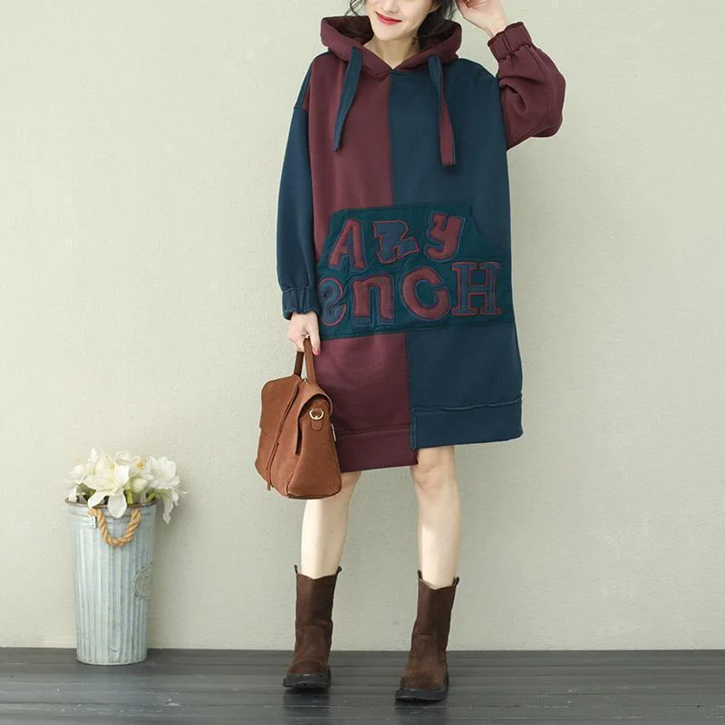 women's stylish topsStyle patchwork cotton tops women Plus Size Sleeve blue burgundy daily tops