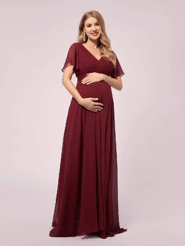 Simple Chiffon Maternity Dress with Flutter Sleeves