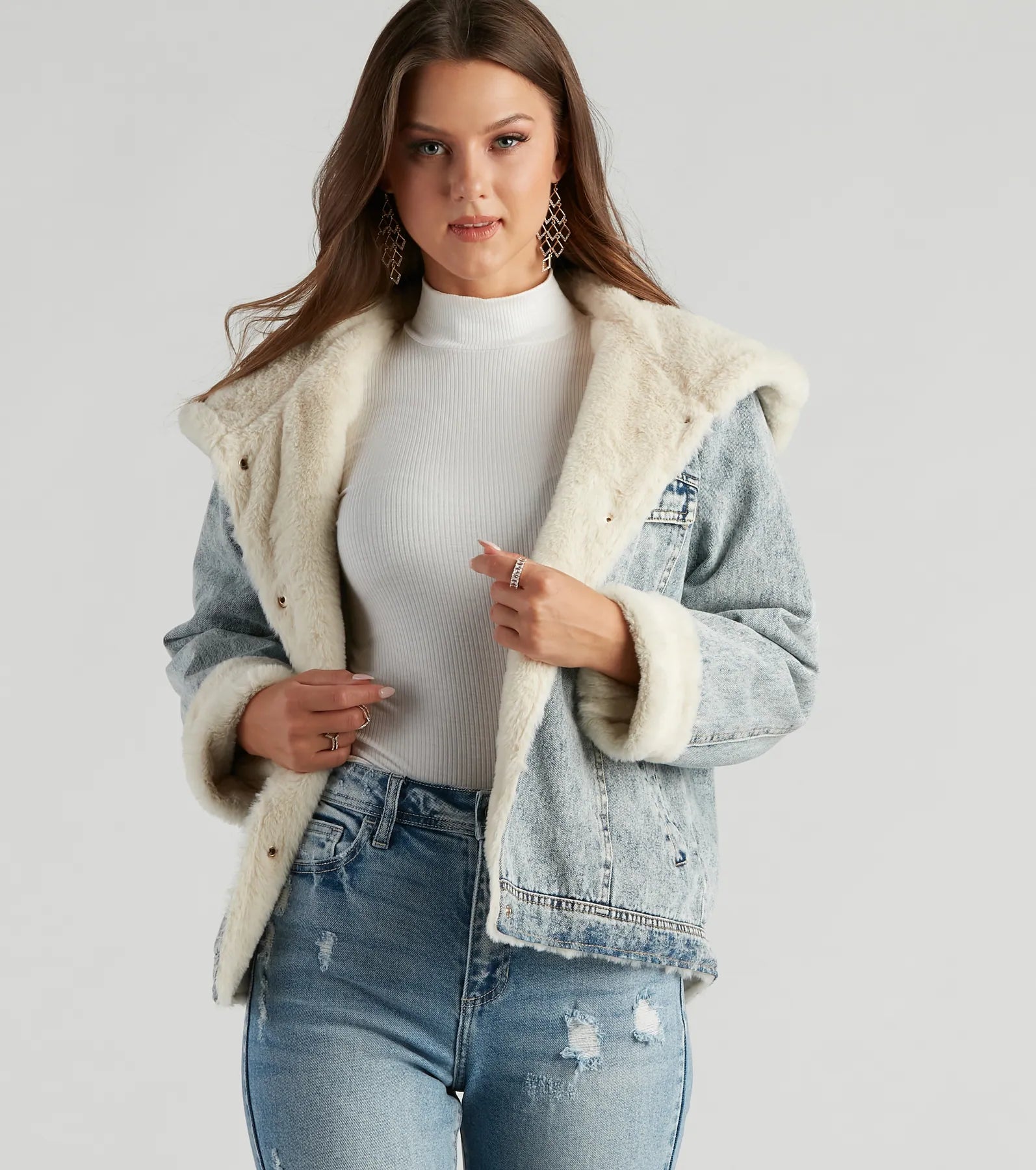 All The Feels Faux Fur Lined Denim Jacket