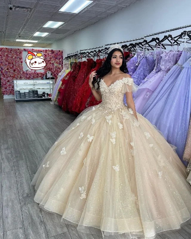 Glitter DressOff The Shoulder Butterfly Quinceanera Dress,Sweet 16 Dress,Glitter Ball Gown,Y2410