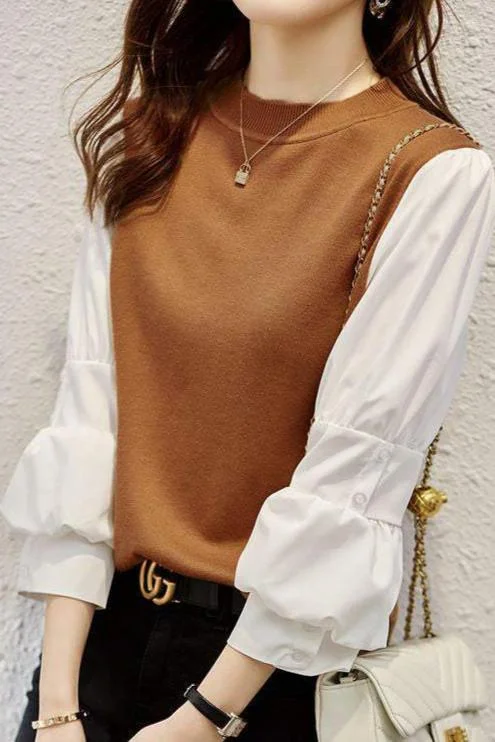 elegant women's topsMinimalist Knit Patchwork Shirt