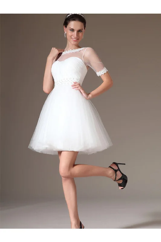 women's smart casual dressesElegant White Short Sleeves Lace Beading Beach Wedding Dress W7