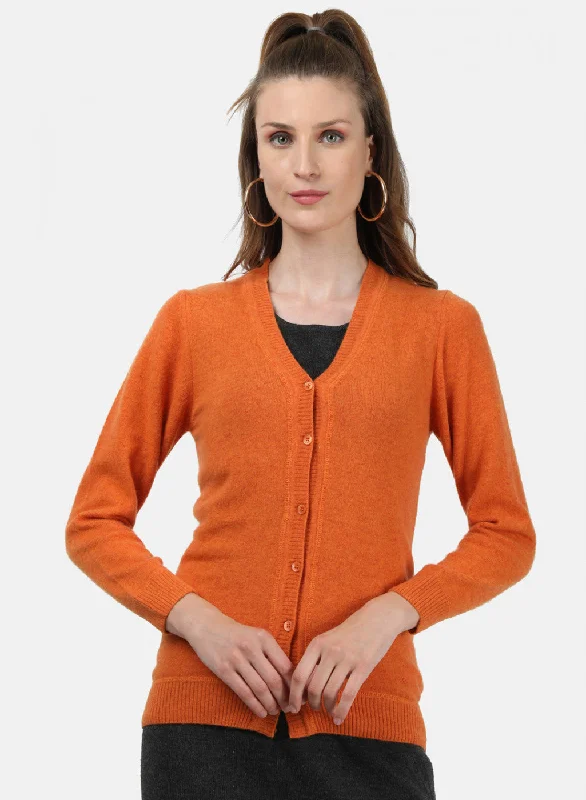 Cashmere SweatersWomen Orange Solid Cardigan