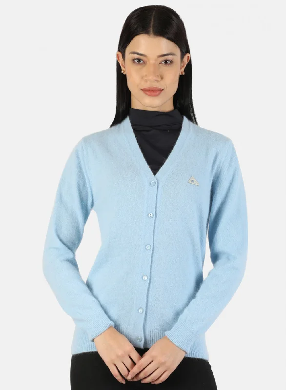 Pullover Chunky SweatersWomen Sky Blue Solid Cardigan