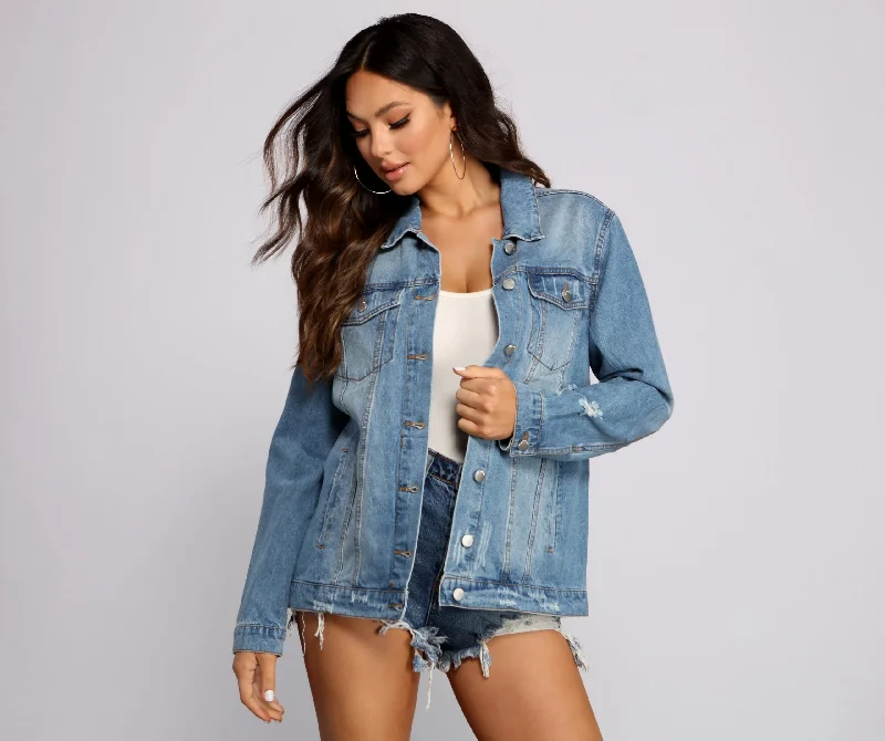 Trendy Destructed Oversized Denim Jacket