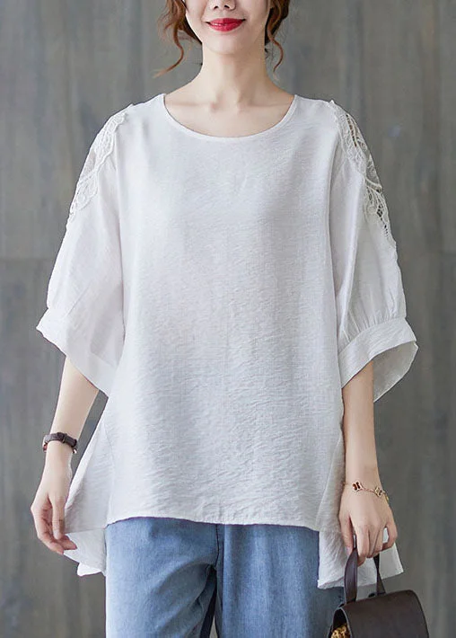 women's tops for fashion-conscious professionalsSimple White O-Neck Asymmetrical Patchwork Cotton T Shirt Summer