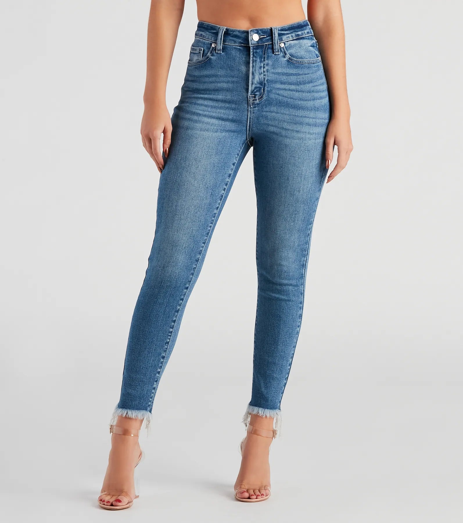 women's denim jeans with embroidered back pocketsHarper Mid-Rise Frayed Skinny Jeans by Windsor Denim