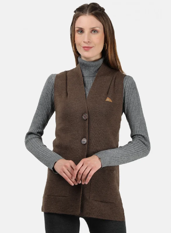 Crewneck Fair Isle SweatersWomen Brown Solid Cardigan